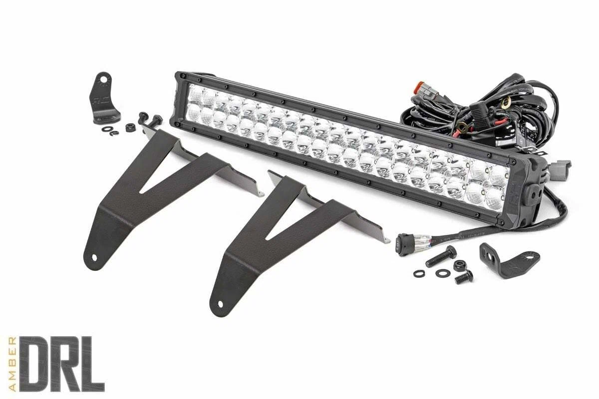 Fits Ram 1500(19-24) LED Light Bumper Mount 20_ Chrome Dual Row Amber DRL 70781